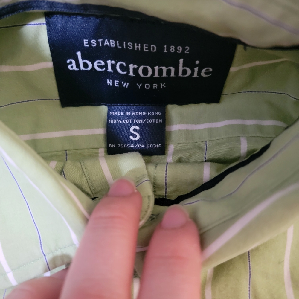 Abercrombie & Fitch Light Green Striped Button-Down Shirt